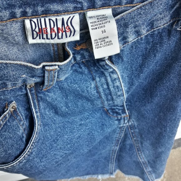 Vintage Denim Skirt Jeans w/ Fringe Aline Mini Distressed Frayed Edge L-XL - Picture 4 of 8